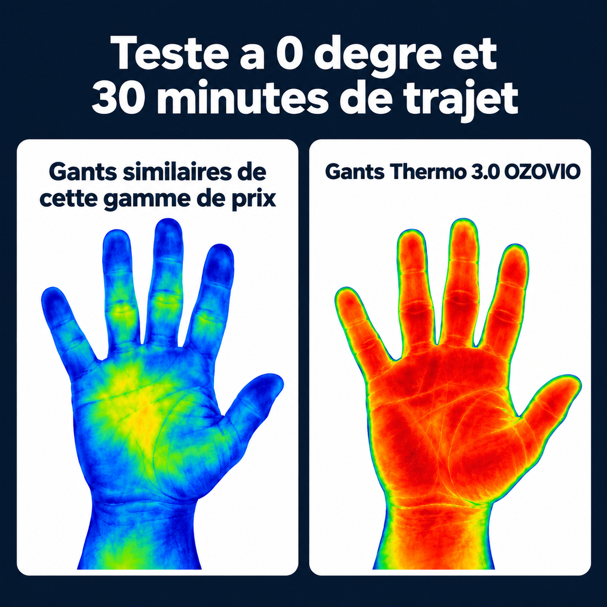 Teste a 0 degre et 30 minutes de trajet - comparatif en image thermique